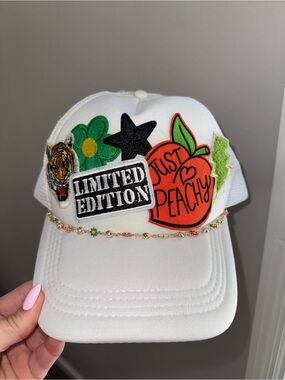 Adult White 'Just Peachy' Patch Baseball Cap